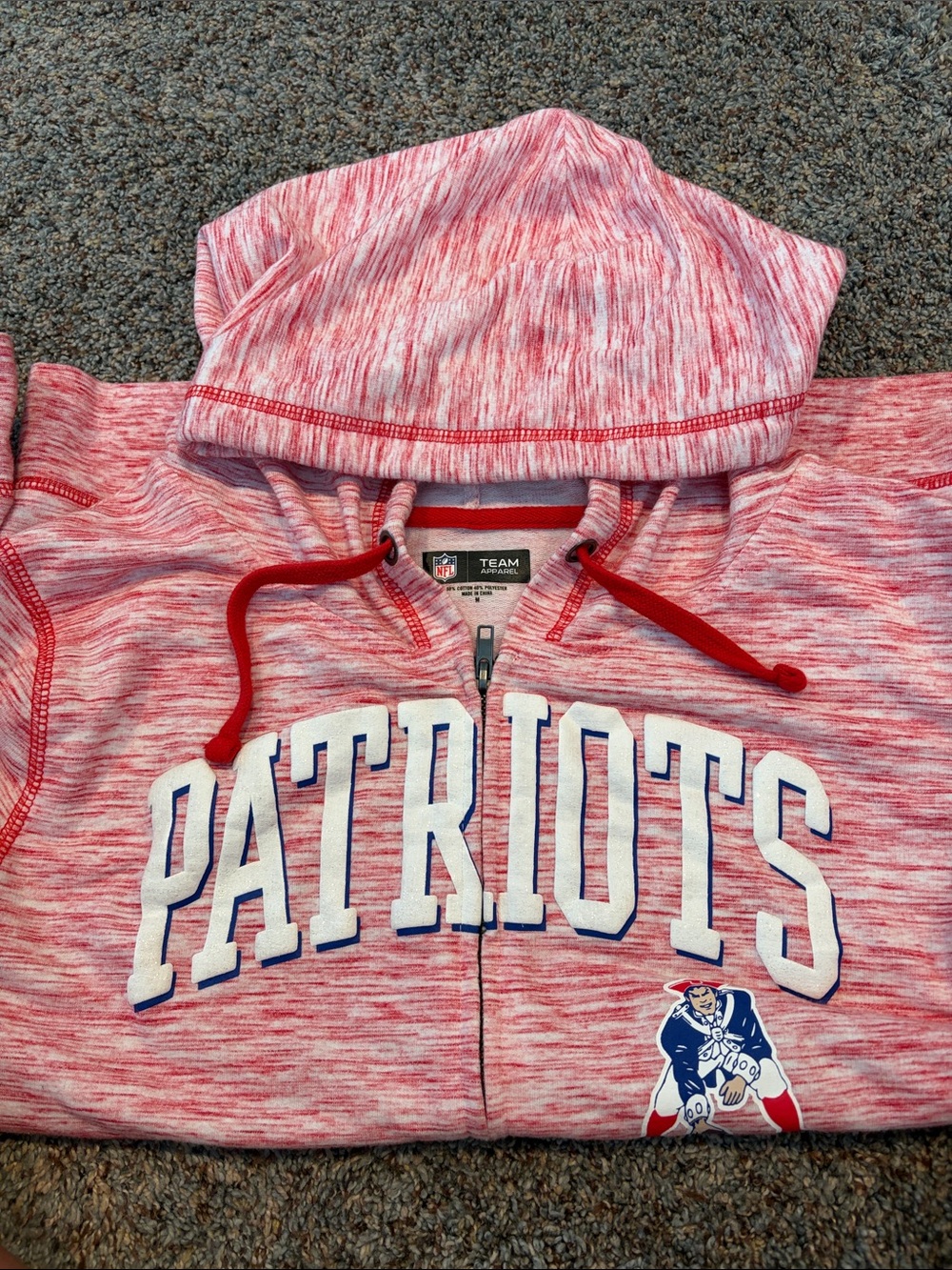 NFL Team women’s Red Heather Patriots Hooded Zip Sweatshirt